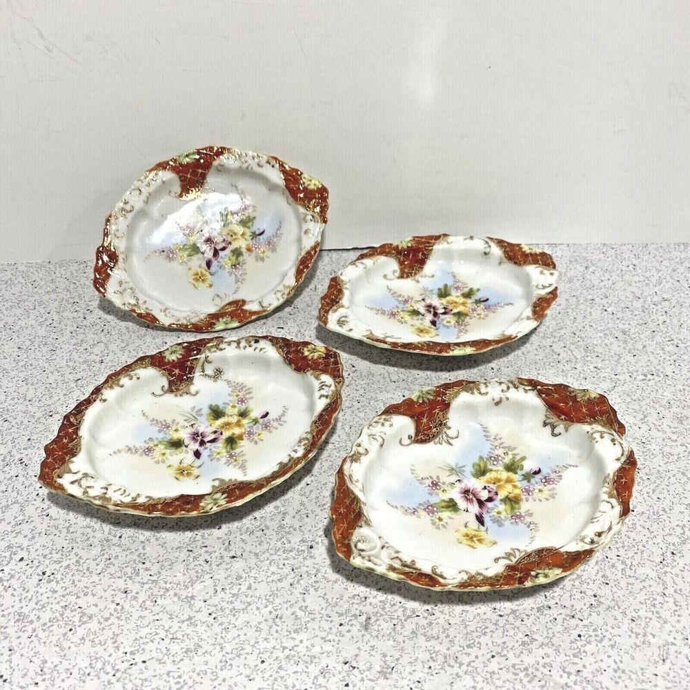 Vintage porcelain berry bowls set hand painted floral gold moriage delicate oval